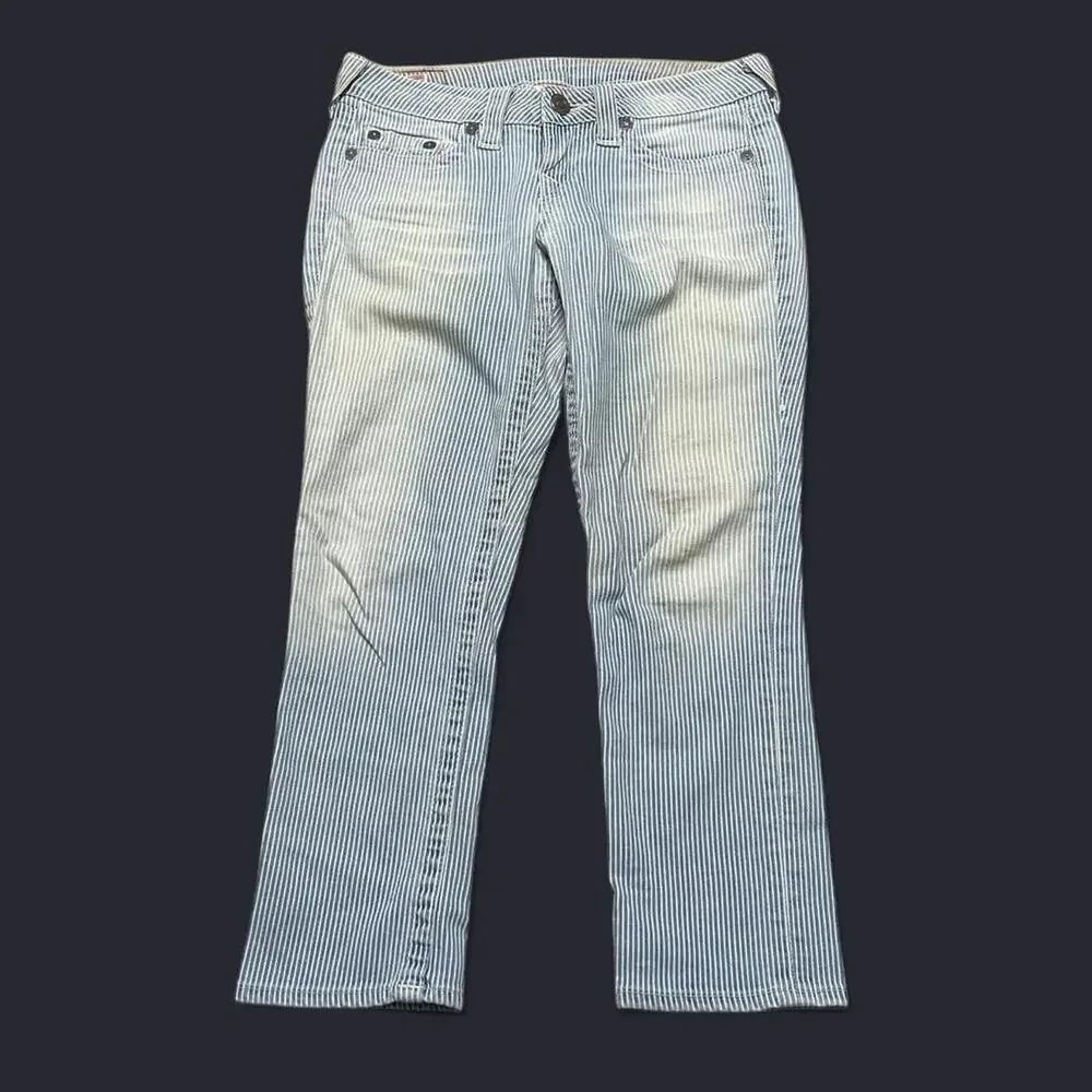 True Religion Women’s White‎ & Blue Capri Crop Pants - 26